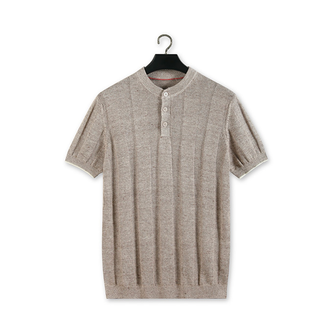brunello cucinelli henley neckline linen cotton knit t-shirt